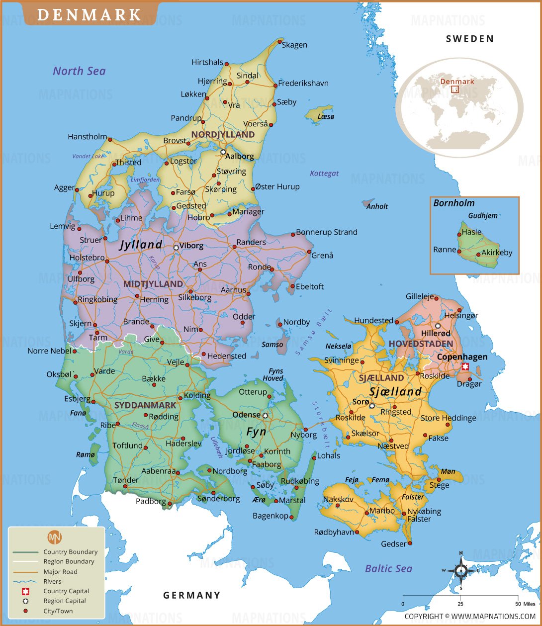Map Of Denmark With Cities And Towns