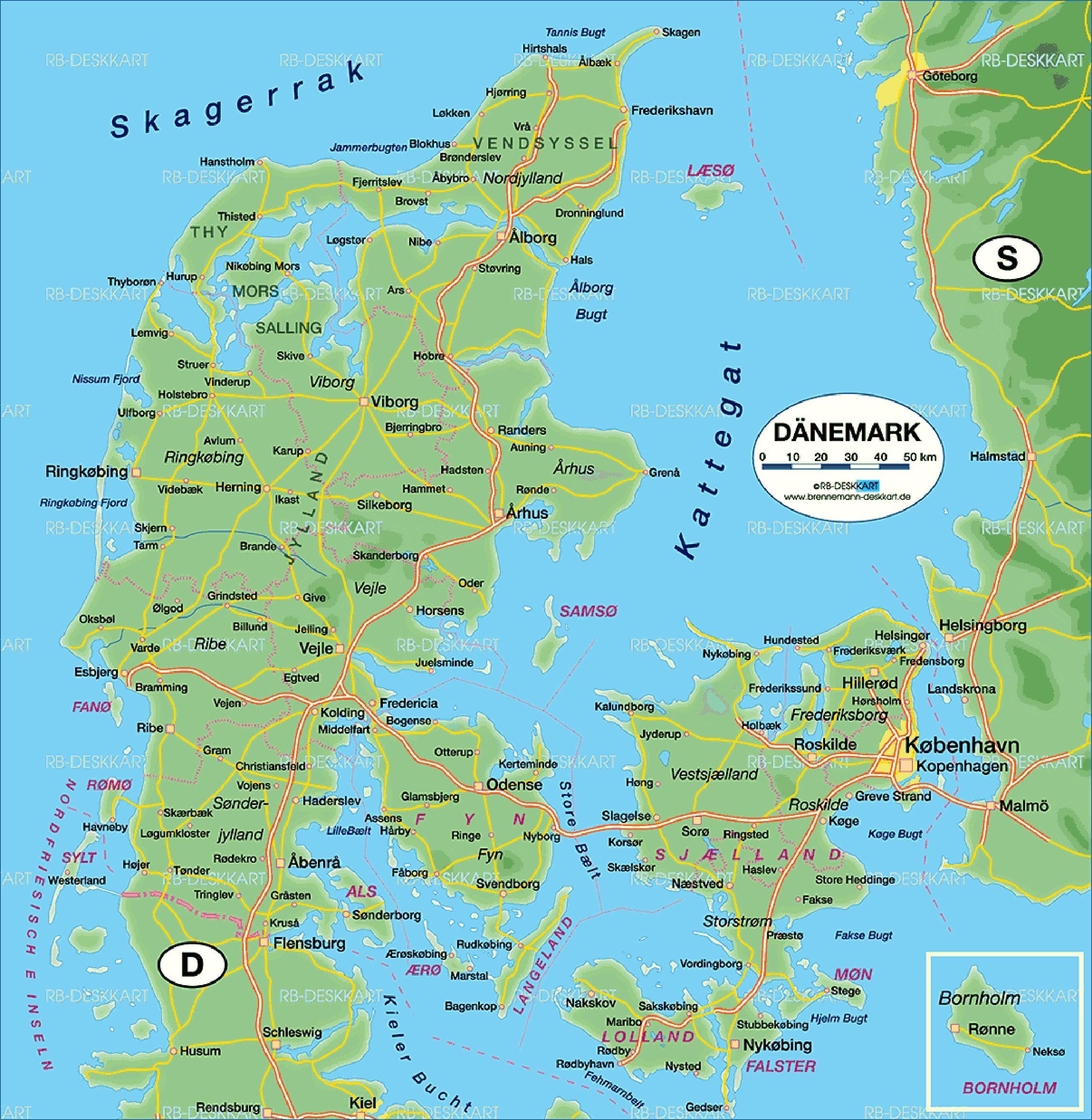 Map Of Denmark With Major Cities