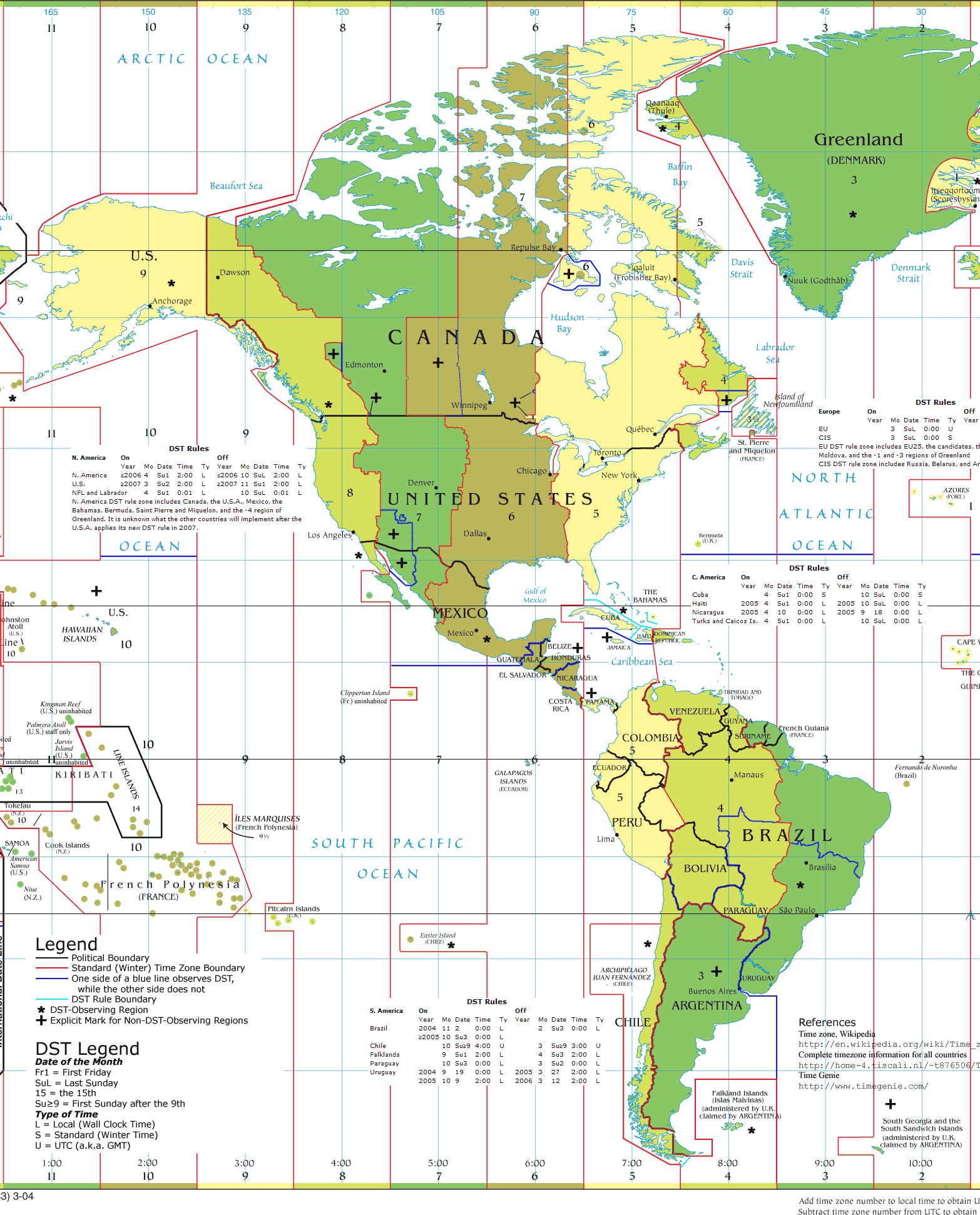Map Of North And Central America Time Zones