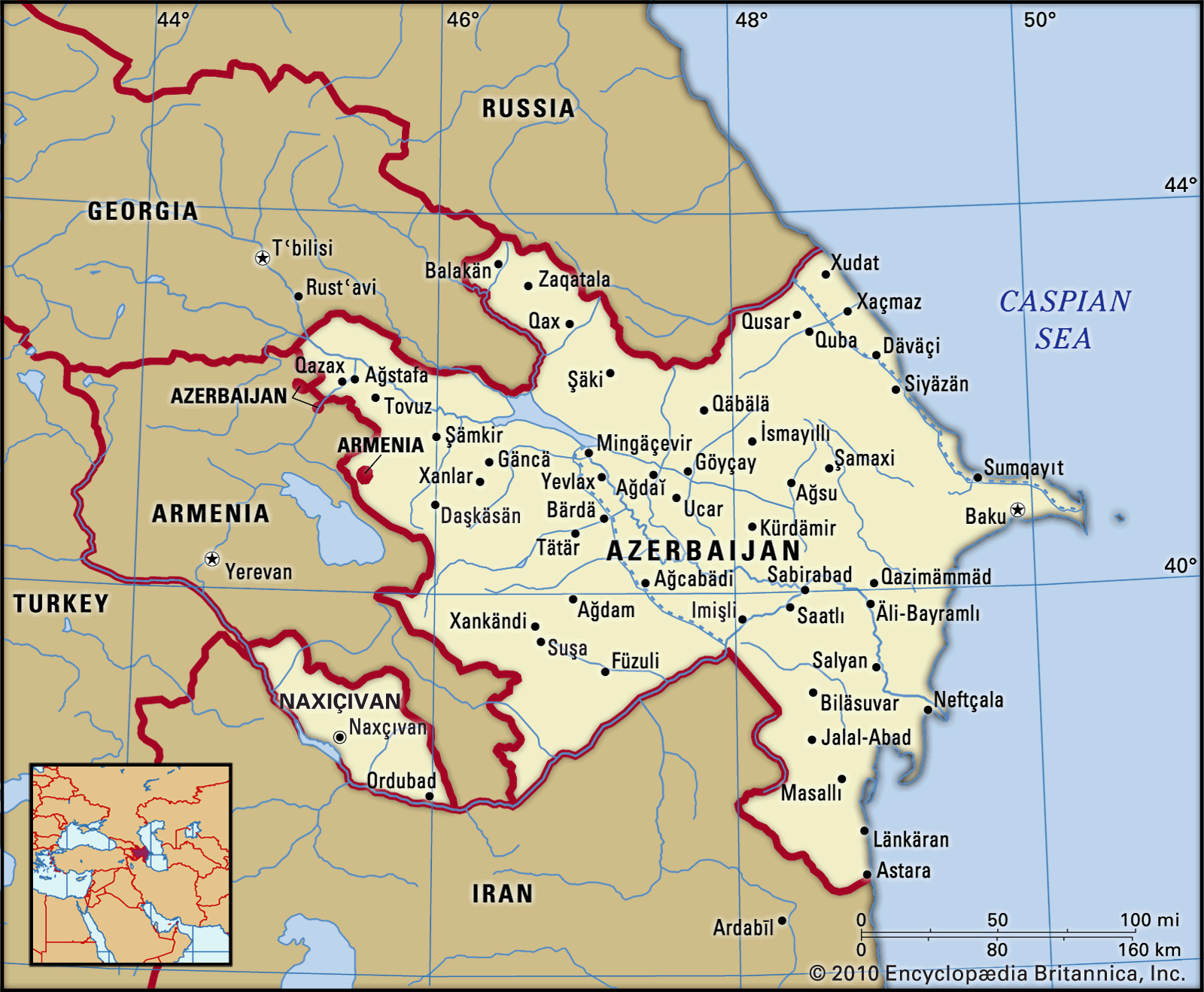 Map Showing Azerbaijan And Surrounding Countries