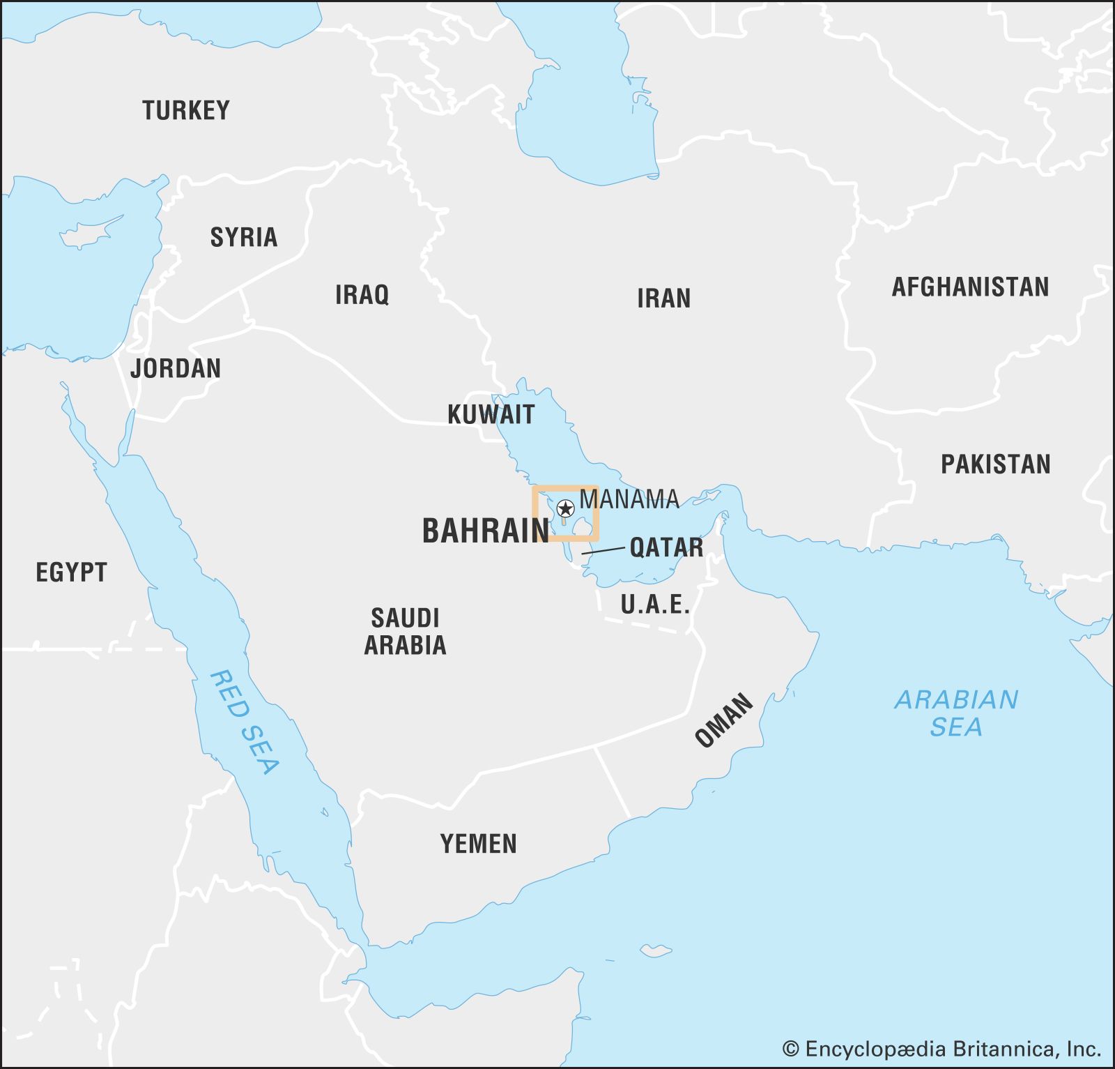Map Showing Location Of Bahrain