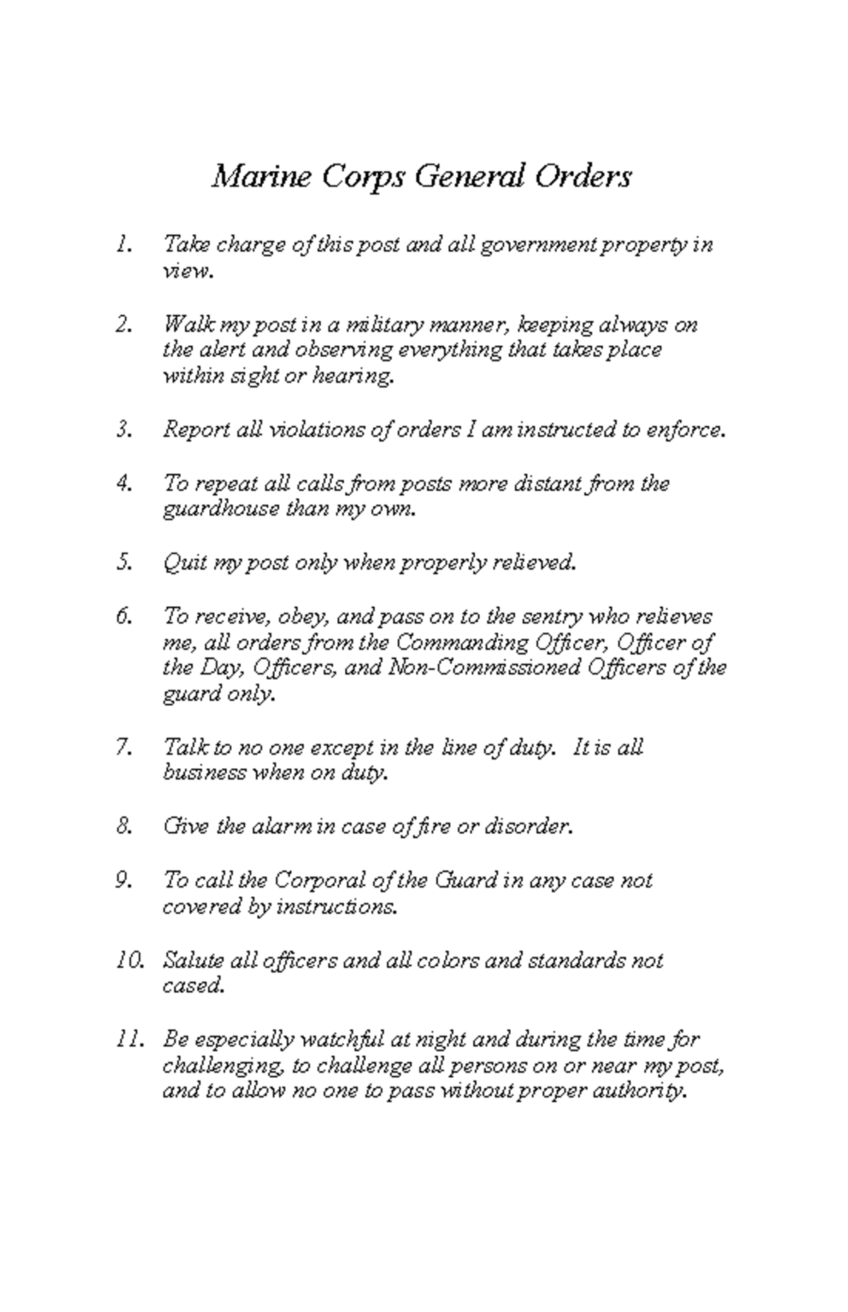 Marine Corps General Orders