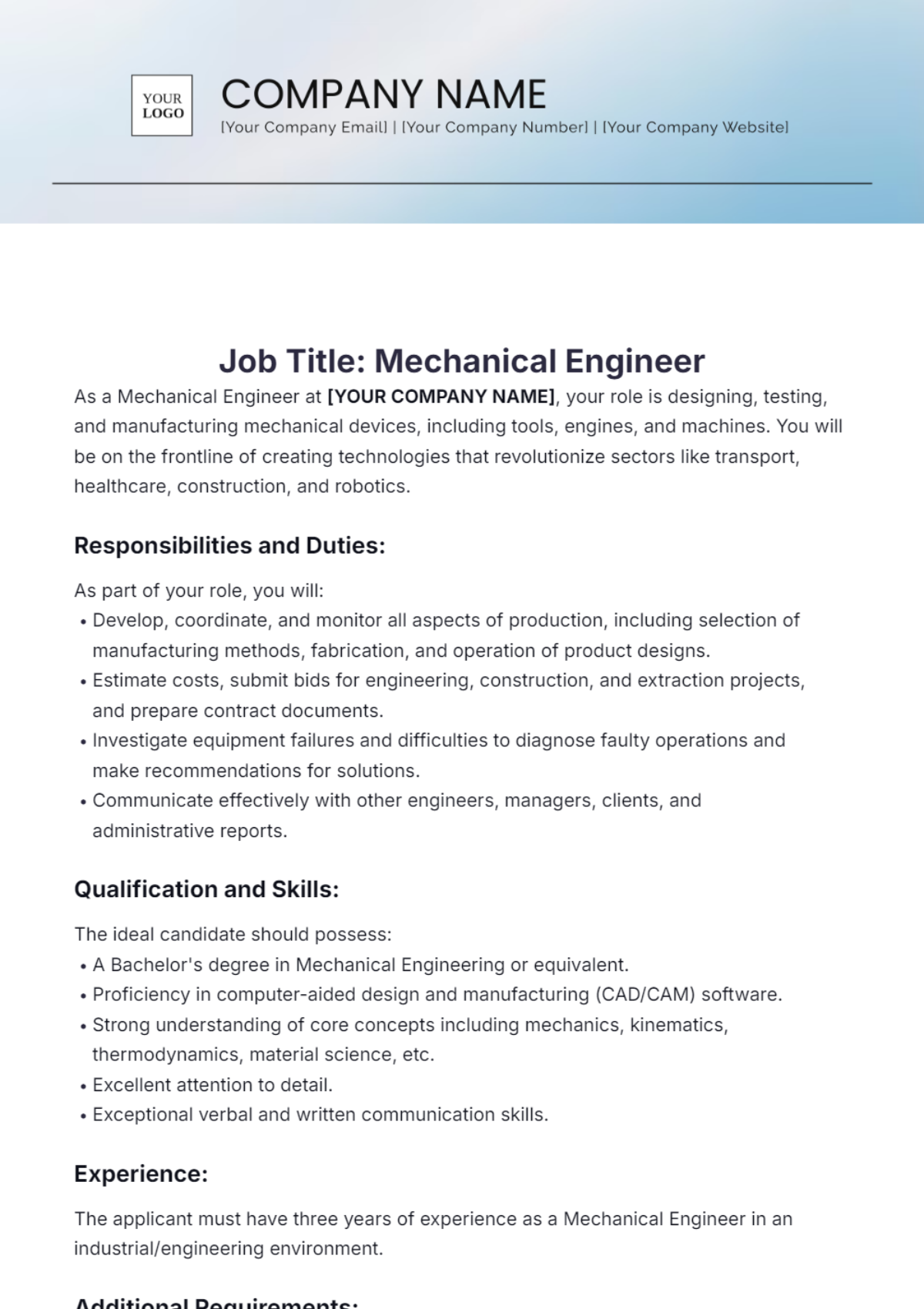 Mechanical Engineer Job Profile