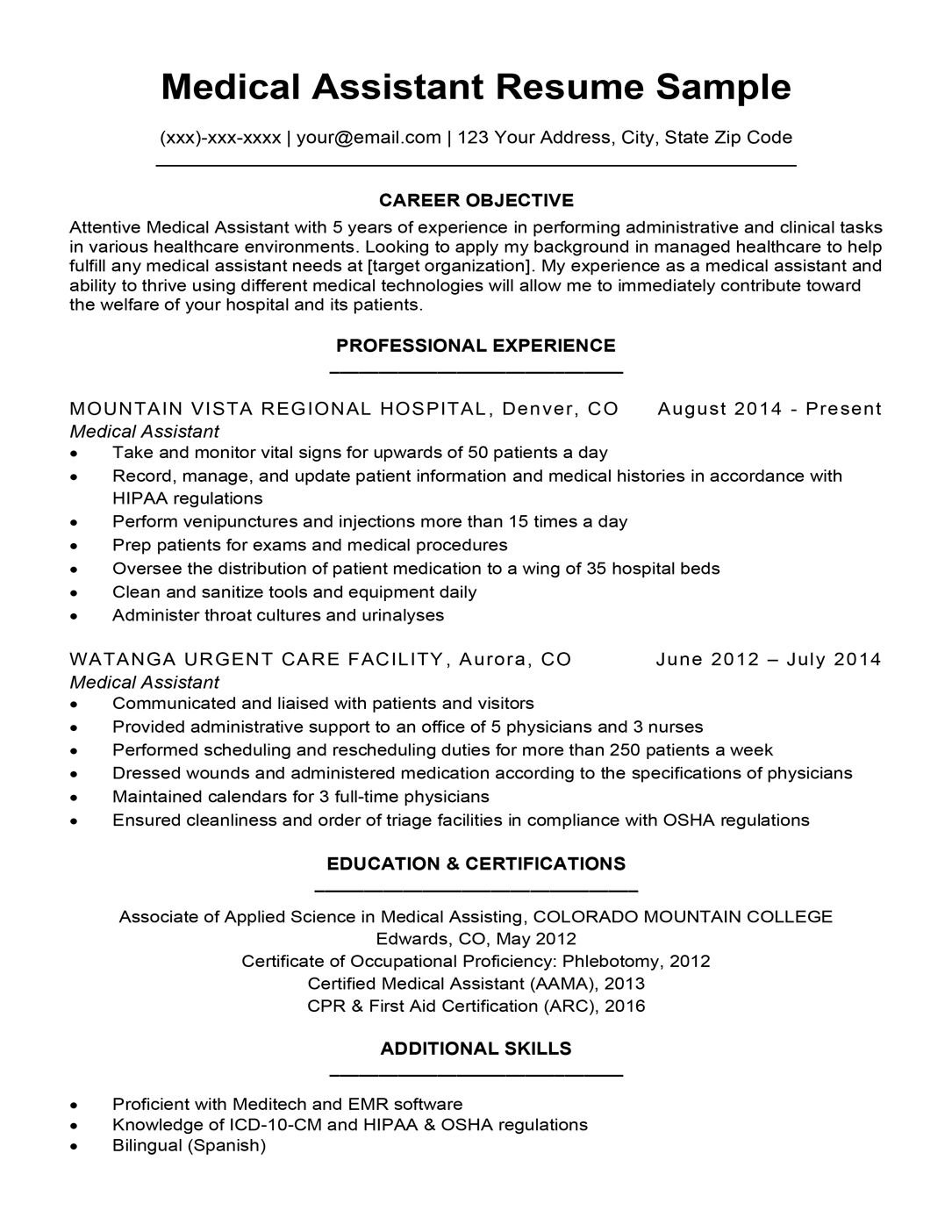 Medical Assistant Resume Sample