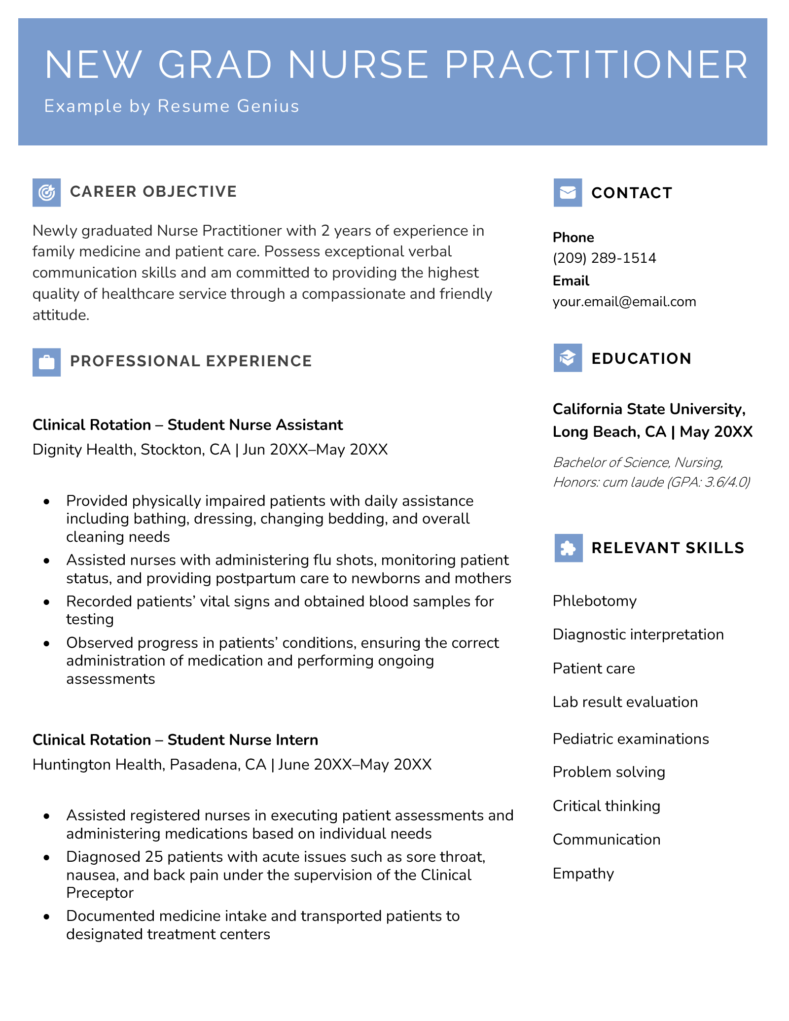 Nurse Practitioner Resume