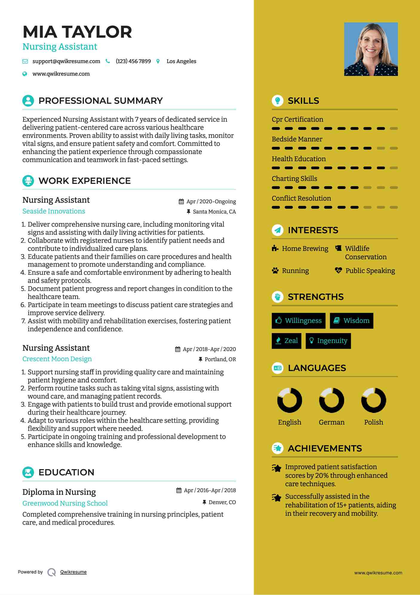 Nursing Assistant Resume Sample
