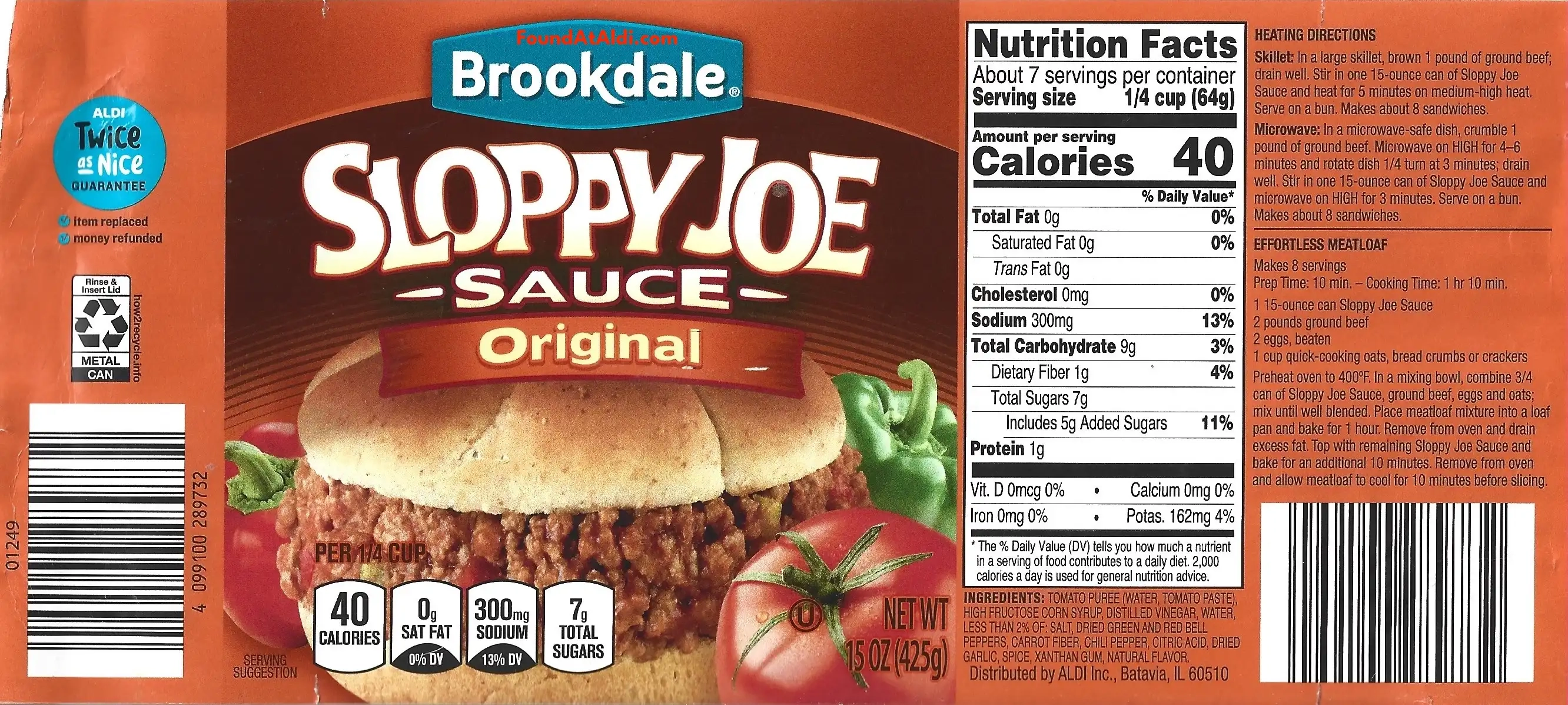 Nutrition Facts For Sloppy Joes