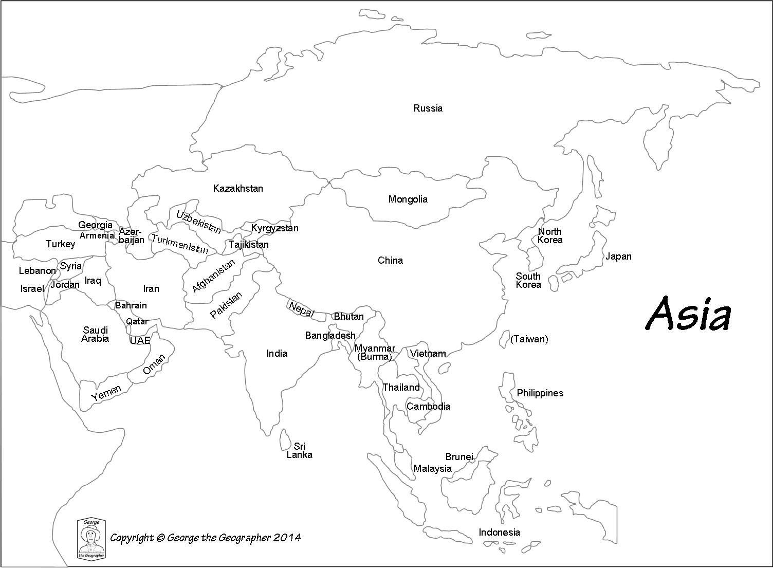 Outline Map Of Asia With Countries Labeled