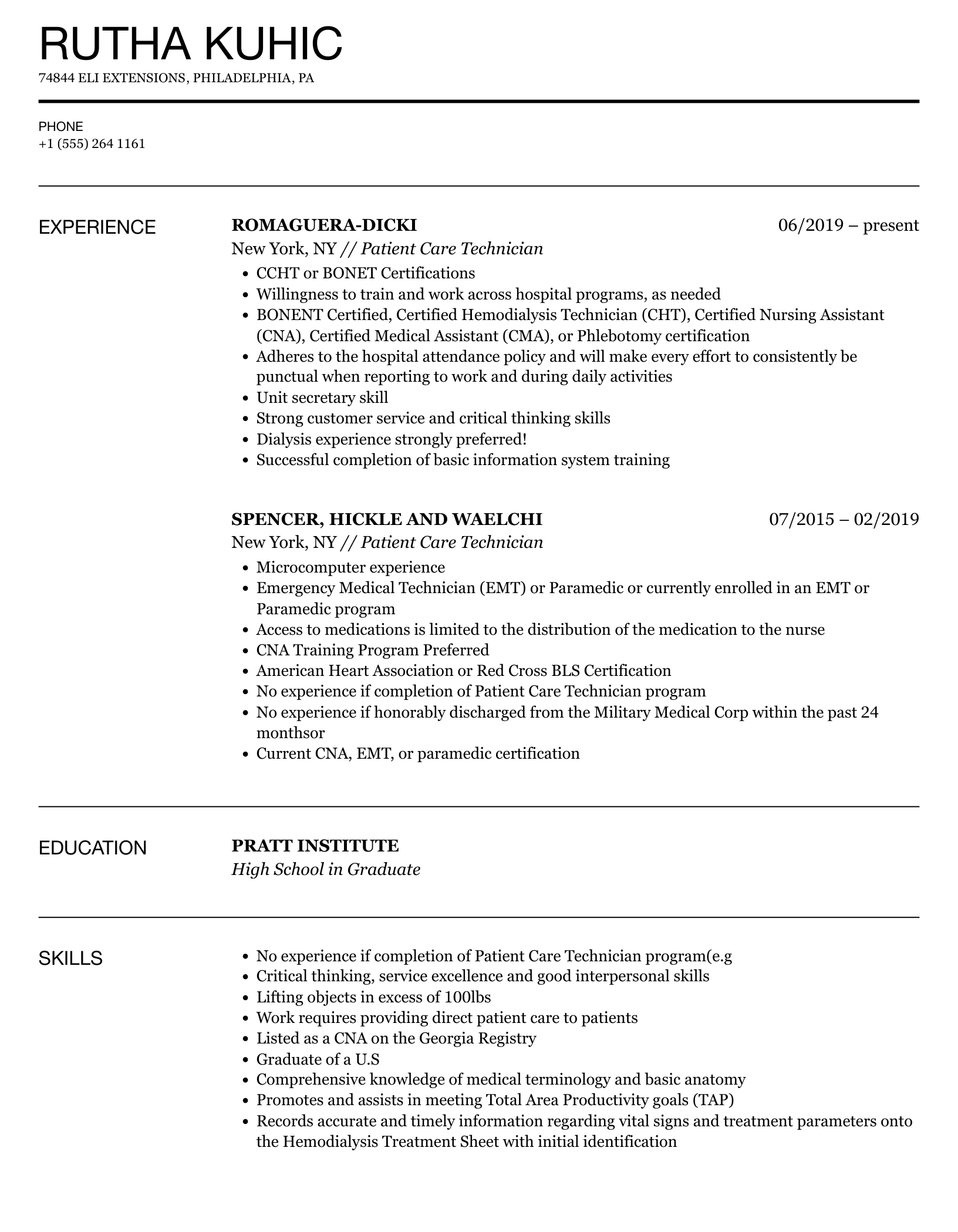 Patient Care Technician Job Description