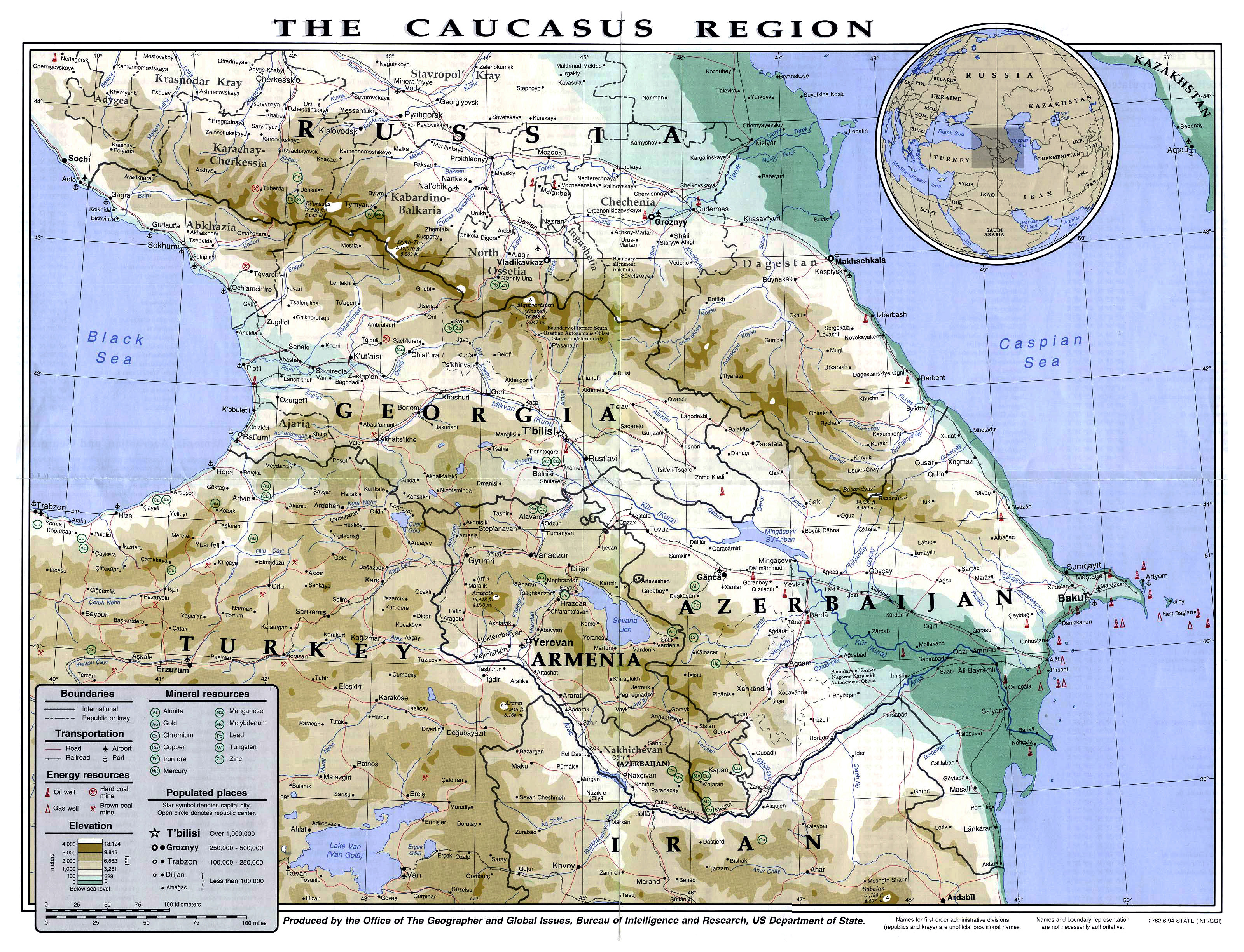 Physical Map Of Asia Caucasus Mountains