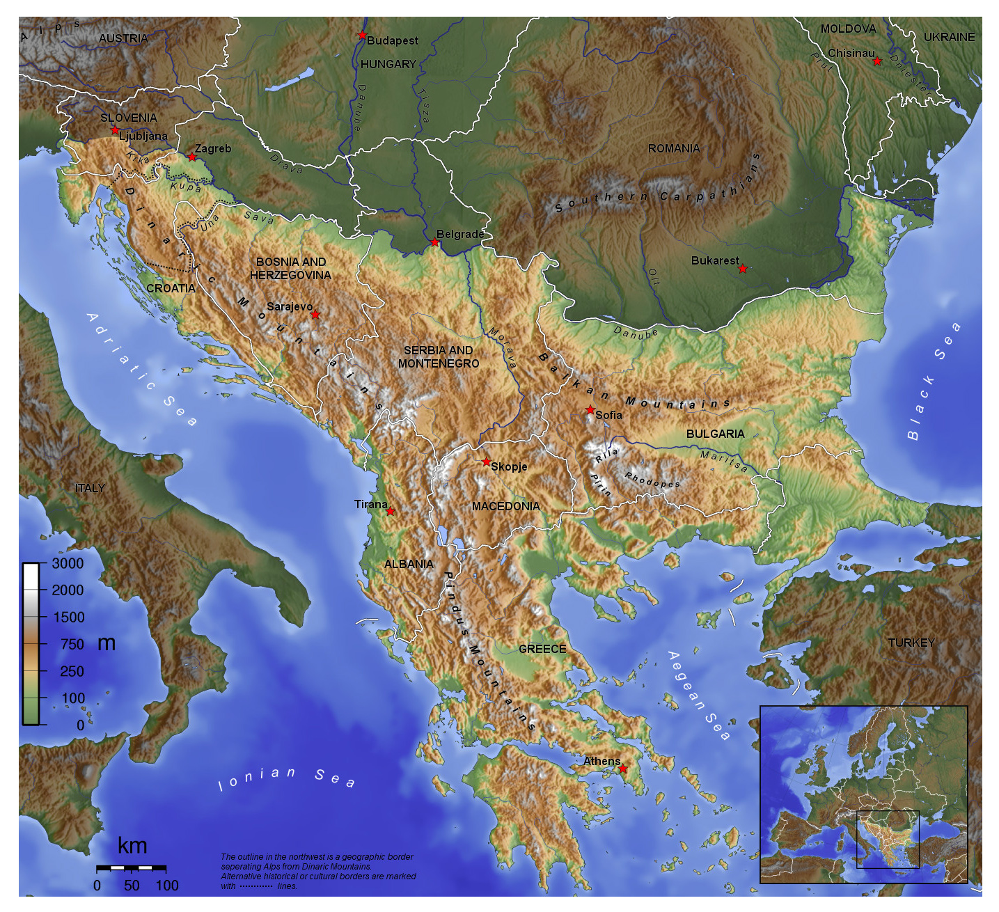 Physical Map Of Europe Balkan Mountains