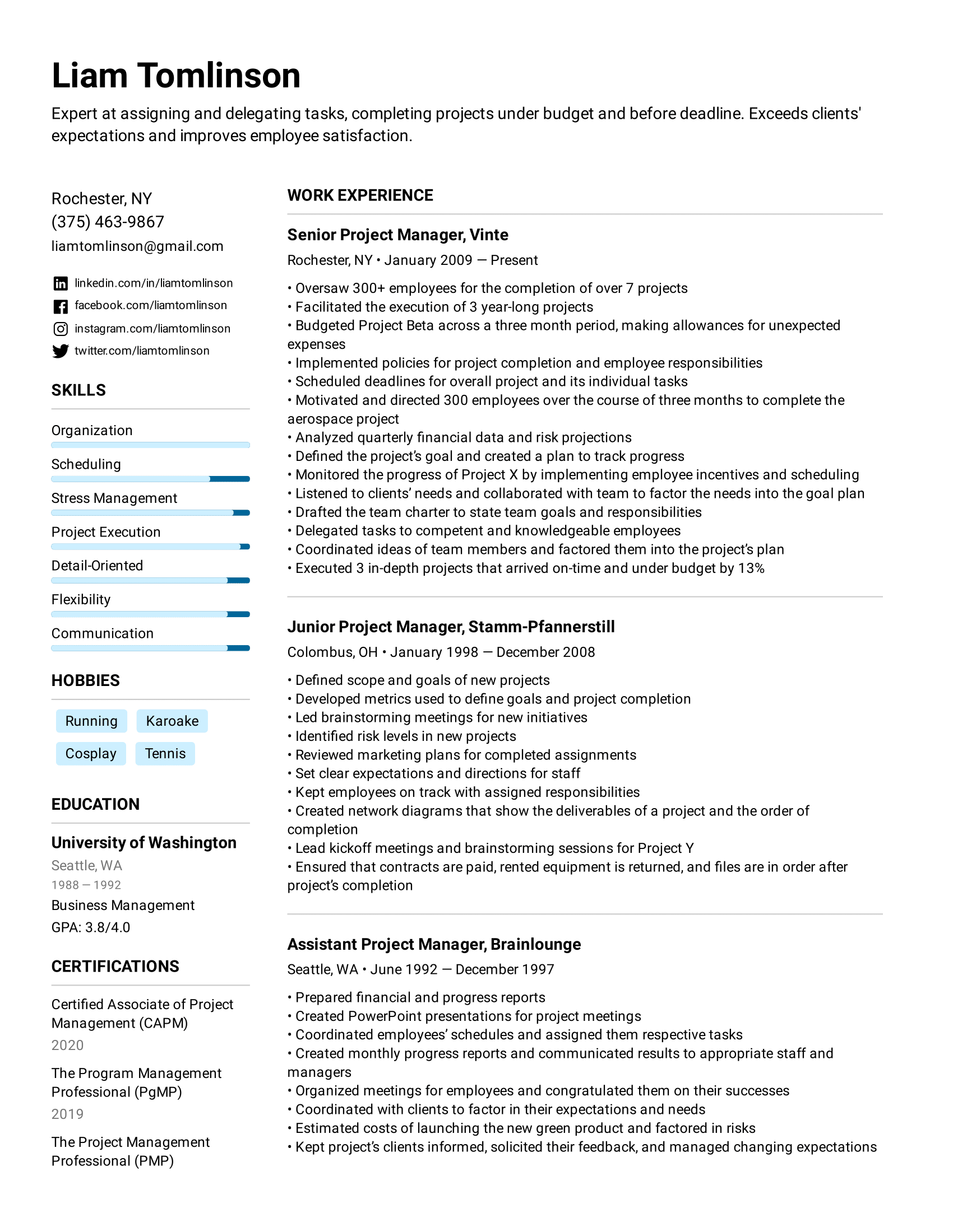 Project Manager Resume