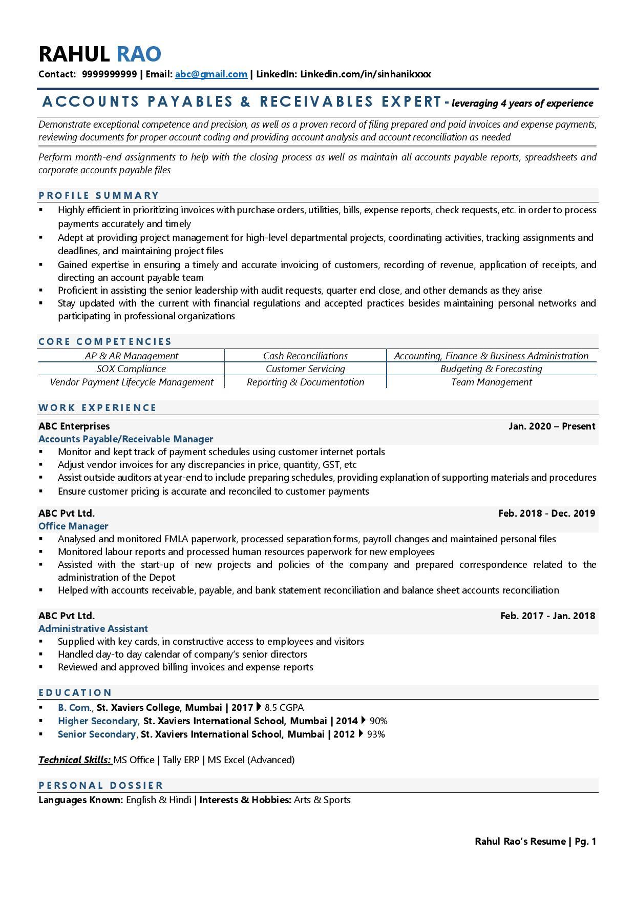 Receivables Job Description