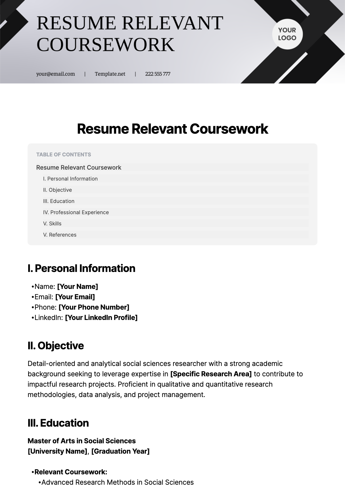 Relevant Coursework Resume