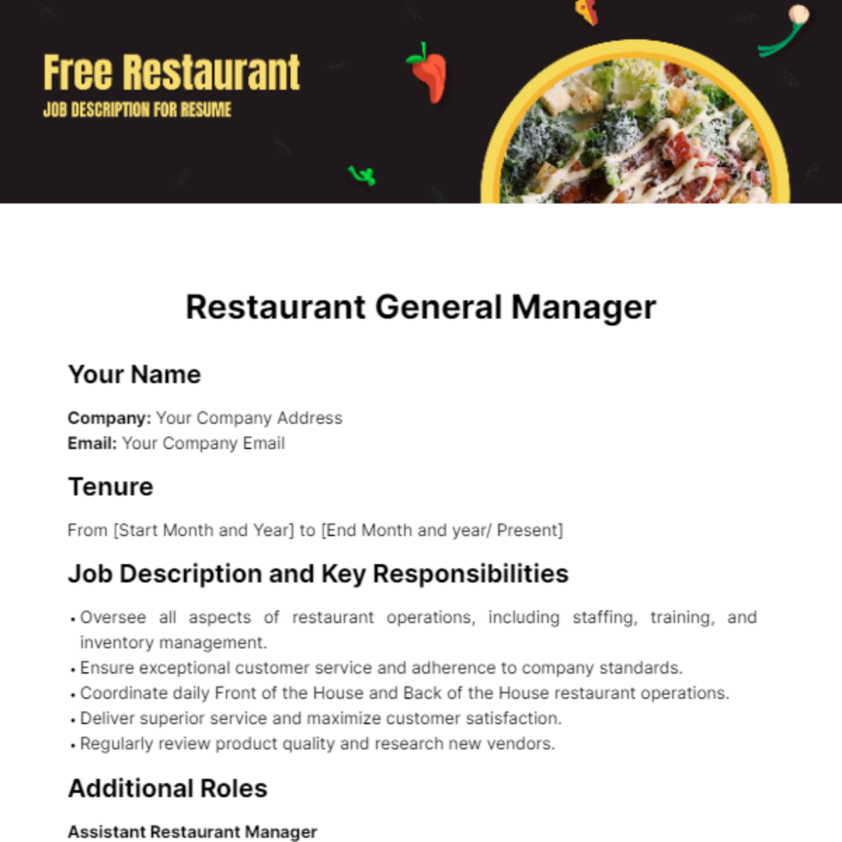 Restaurant Manager Job Description