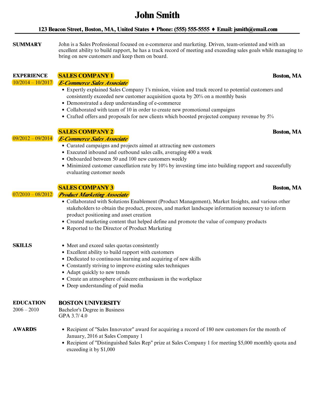 Reverse Chronological Resume Format