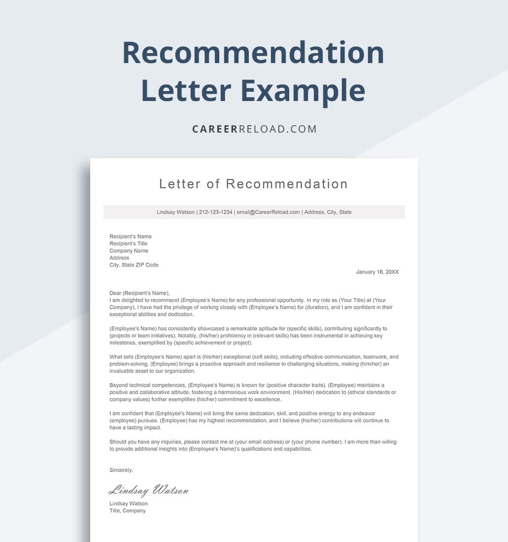 Sample Employee Letter Of Recommendation
