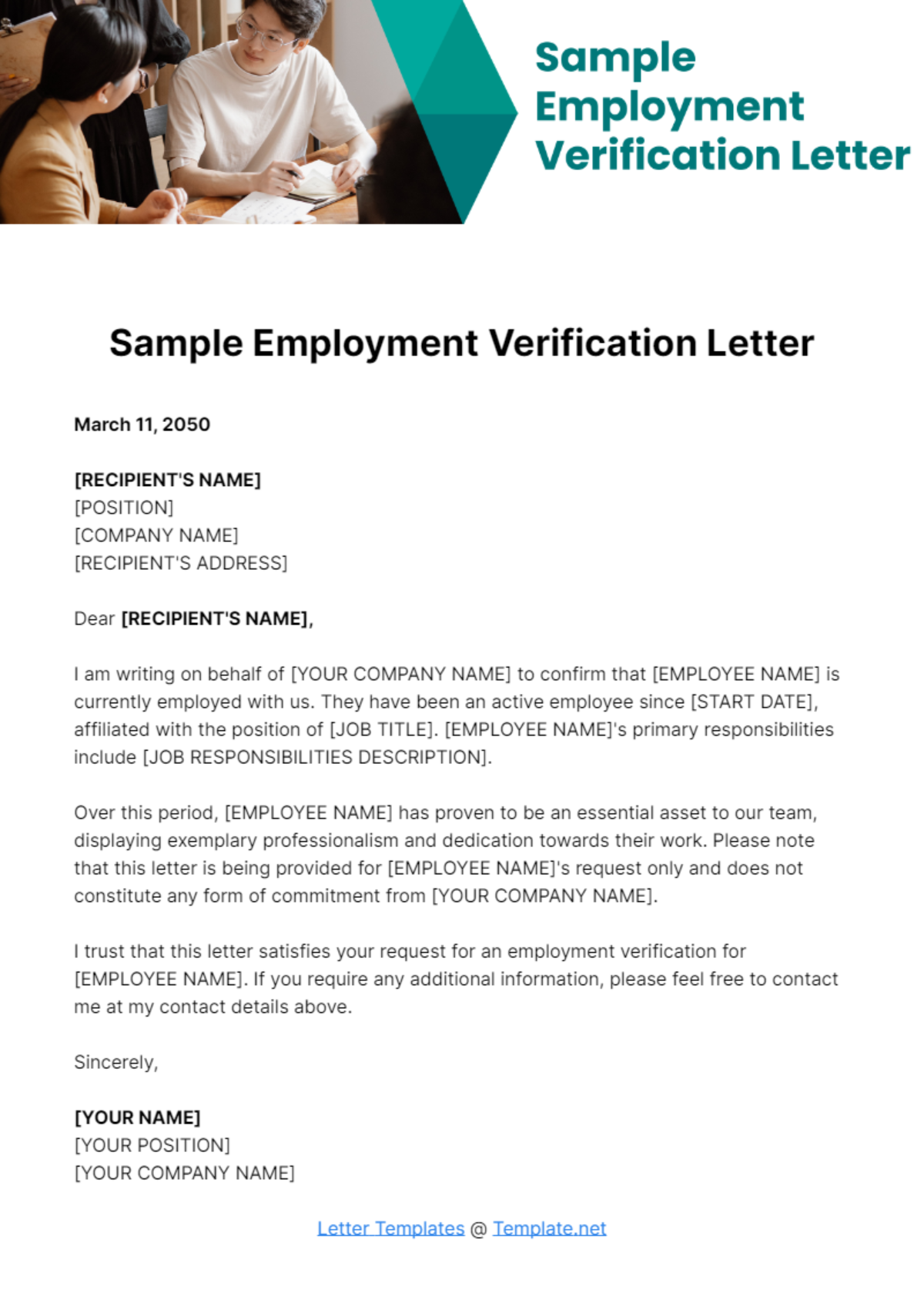 Sample Employment Verification Letter - Face Surgery