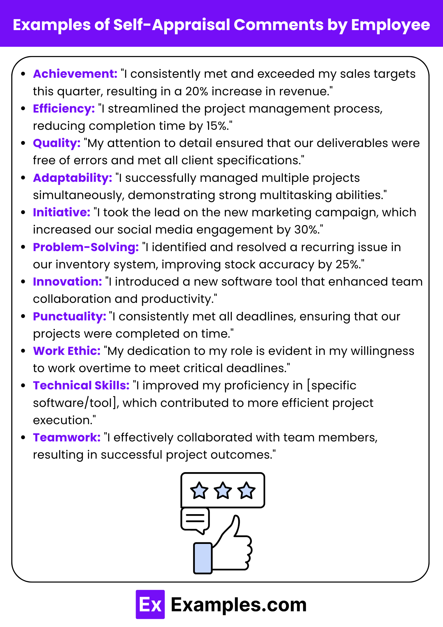 Selfappraisal Comments By Employee Example