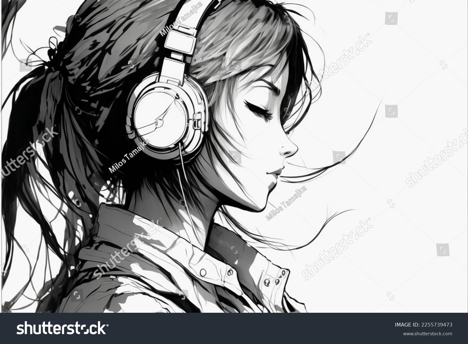 Sketch Of Black Women With Headphones