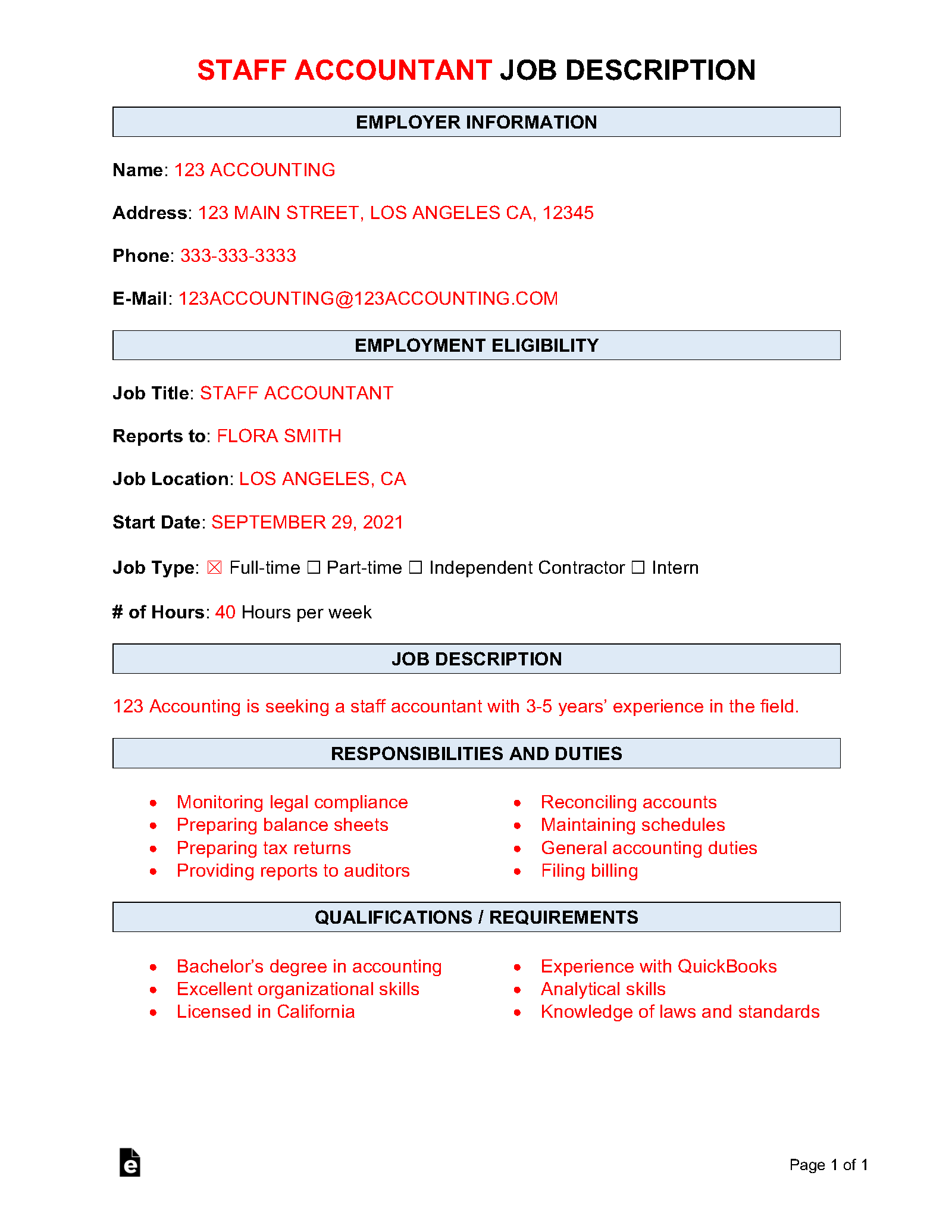 Staff Accountant Job Description