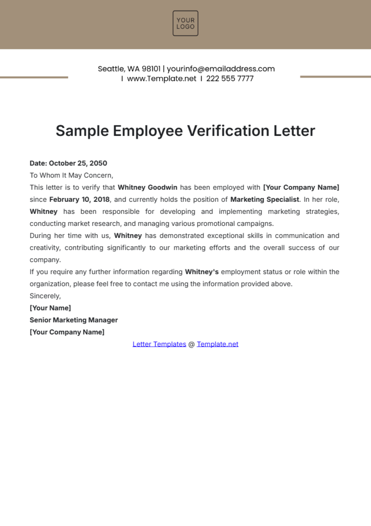Staff Verification Letter Sample