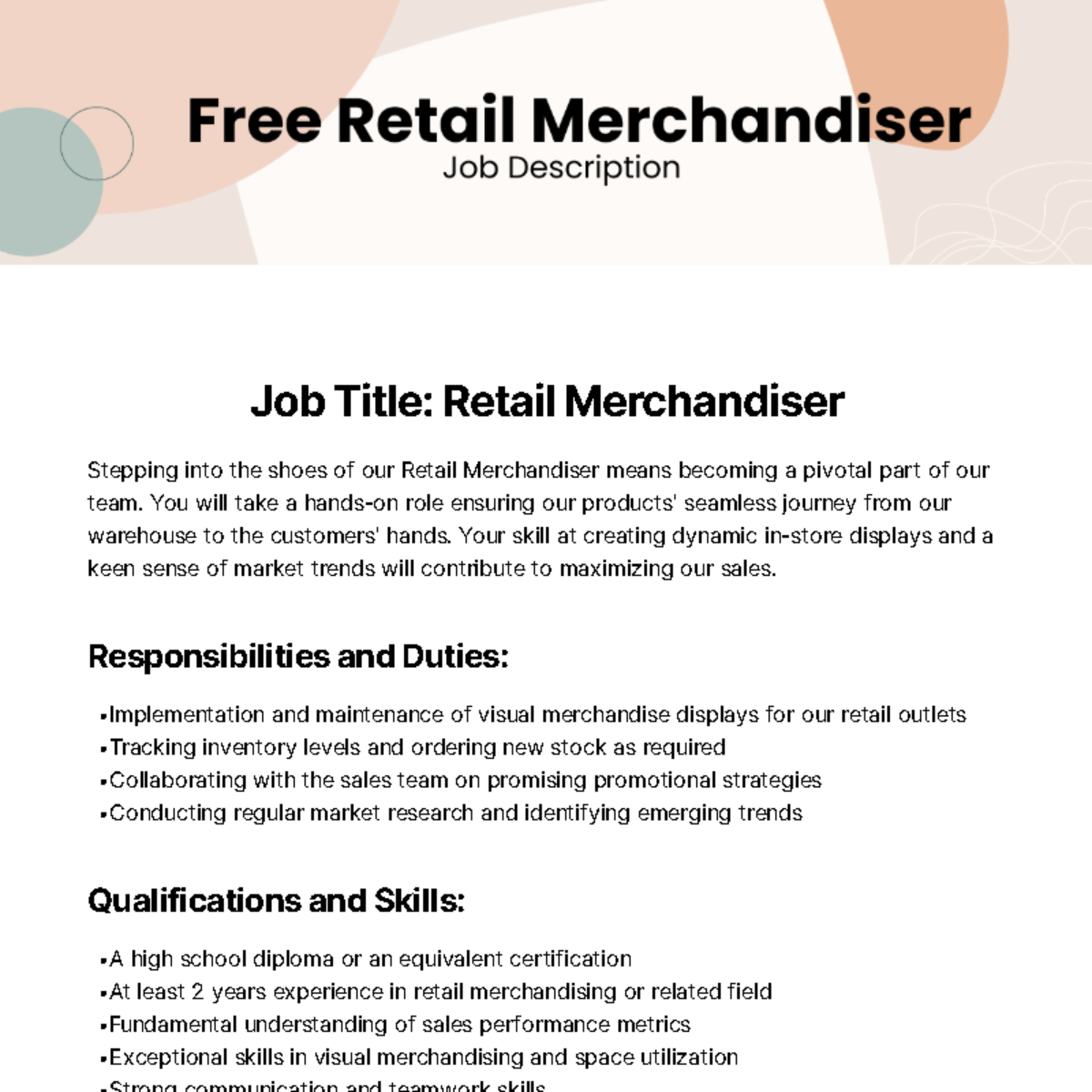 Store Incharge Job Description