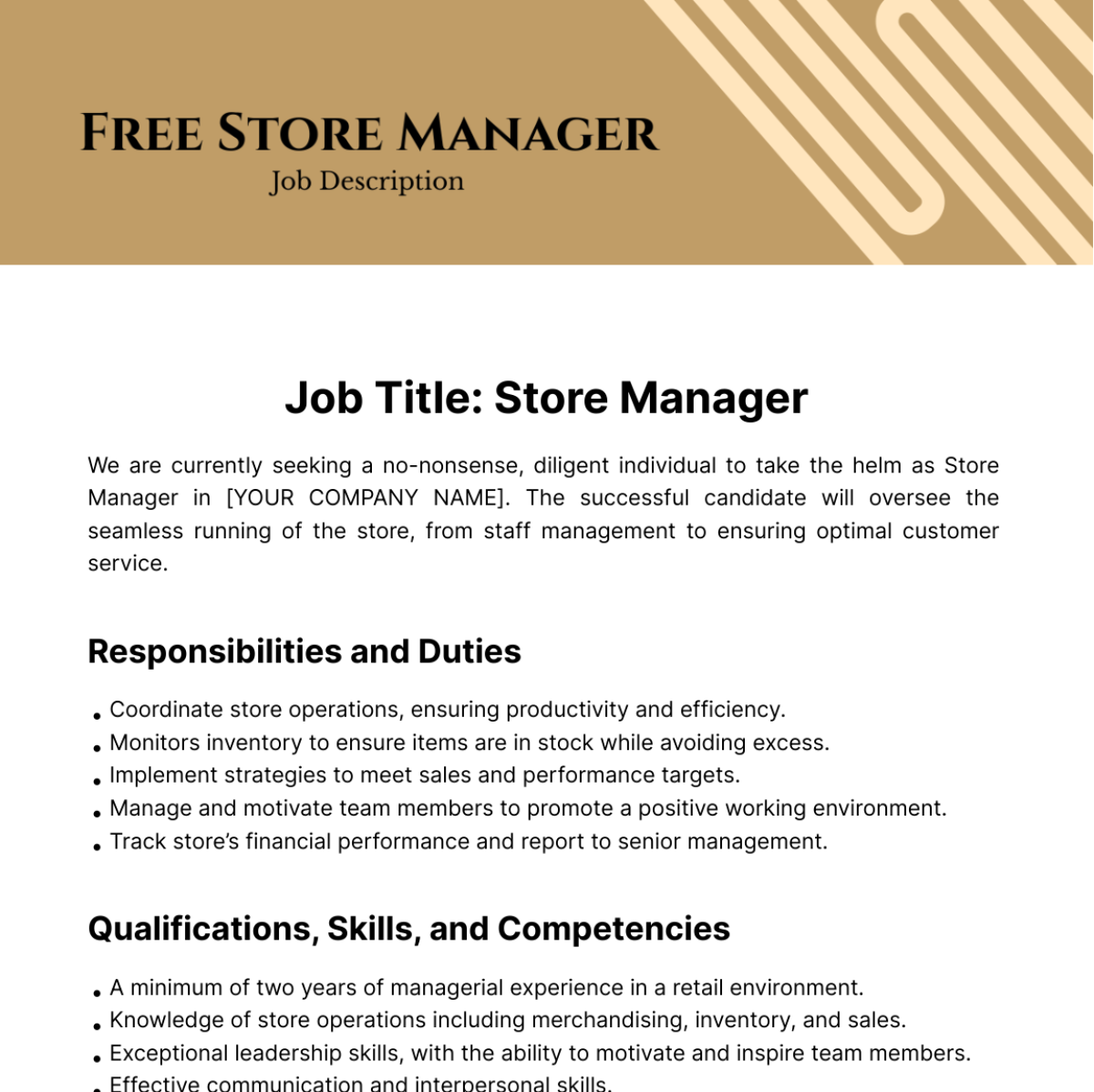 Store Manager Job Specification