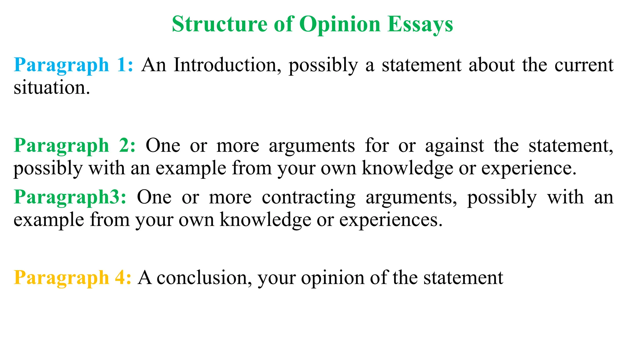 Structure Of Opinion Essay