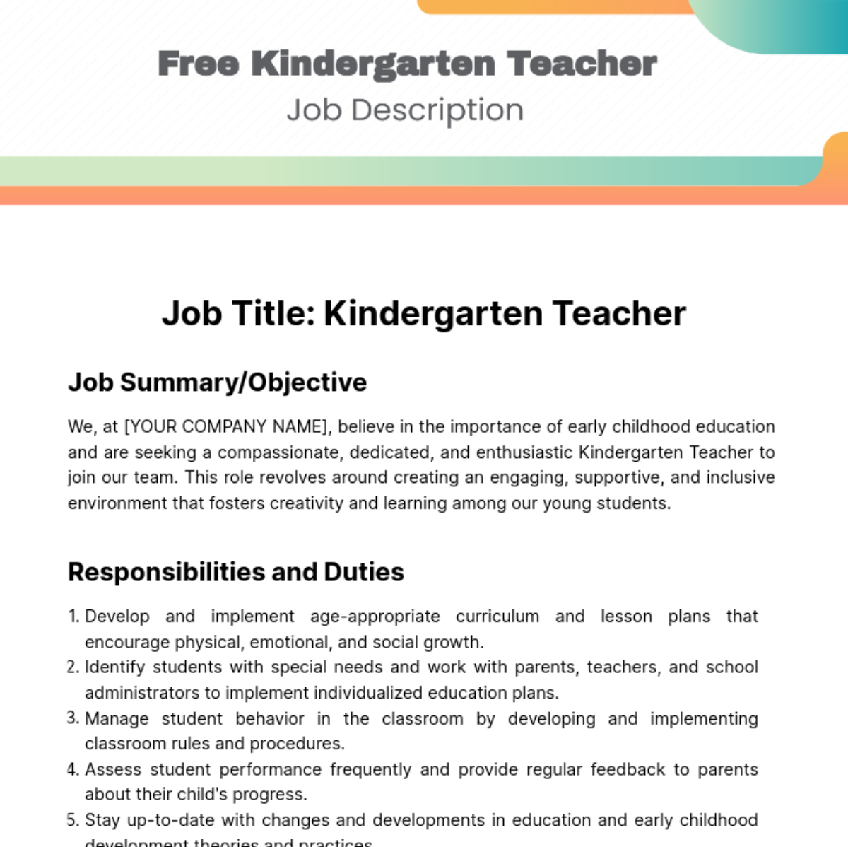 Teacher Job Description