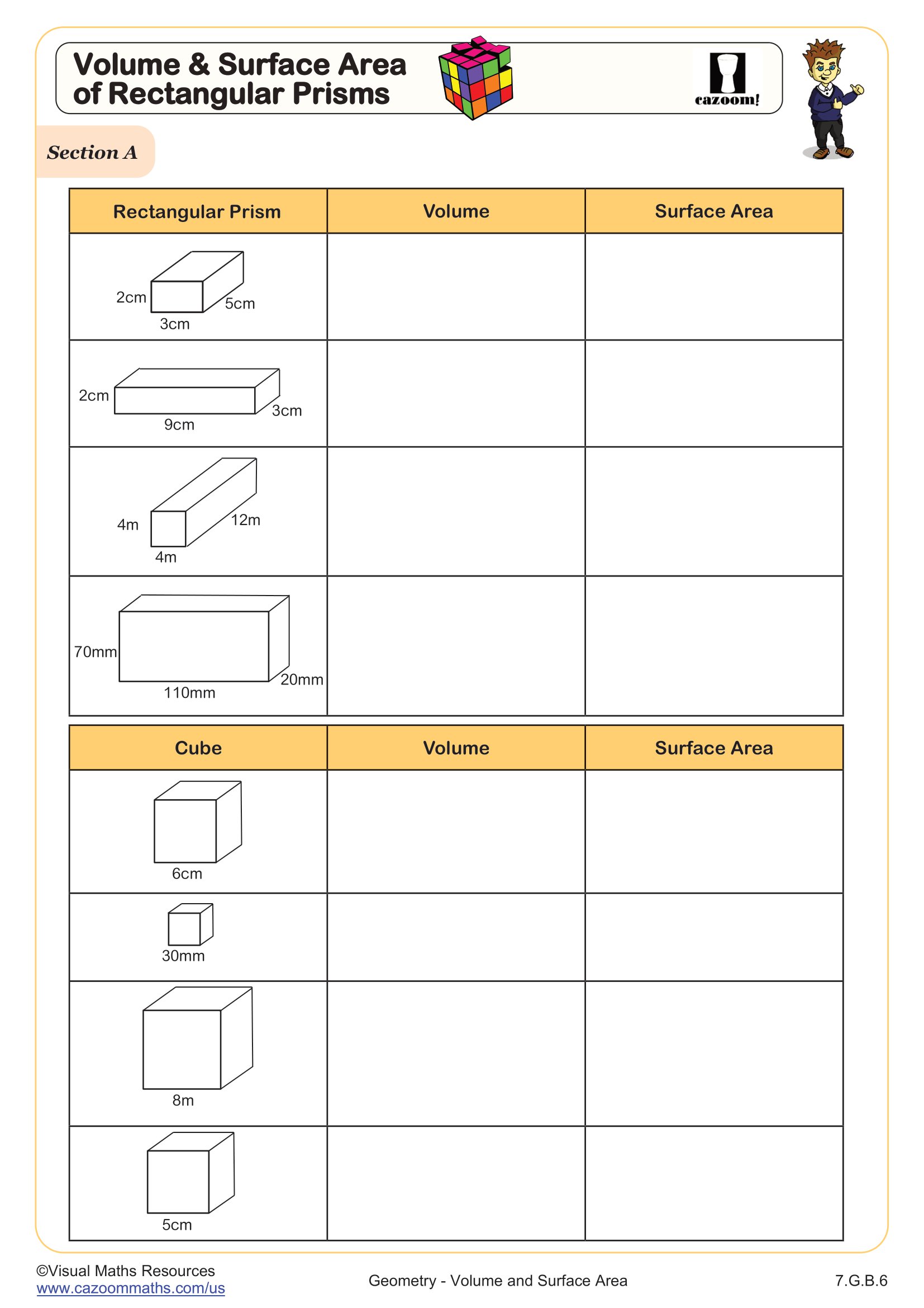 Volume Of Rectangular Prisms Worksheet