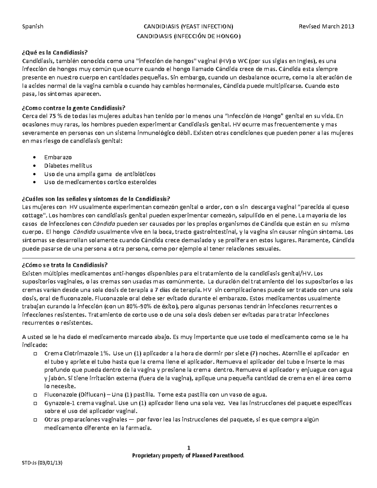 Yeast Infection In Spanish Language